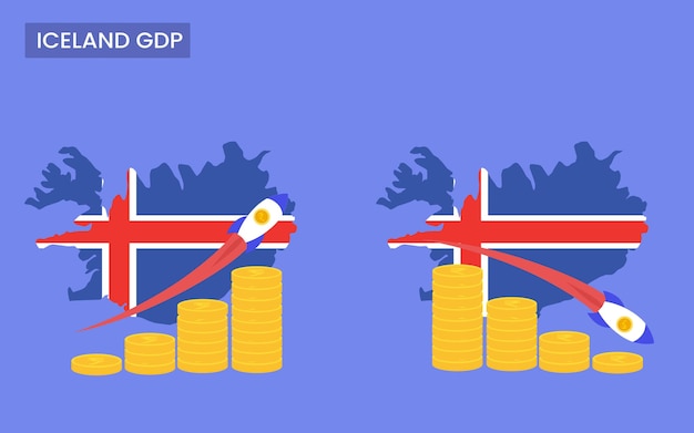 IJsland land BBP stijging en daling bruto binnenlands product concept