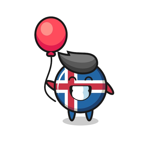 Ijsland vlag mascotte illustratie speelt ballon, schattig ontwerp