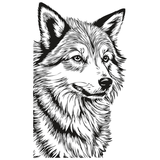 IJslandse herdershond hond t-shirt print zwart-wit leuke grappige omtrek tekenen vector schets tekening