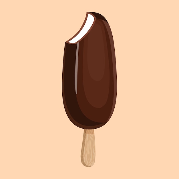 Ijslollyroomijs met chocoladesuikerglazuur op een houten stok vectorillustratie van de zomer