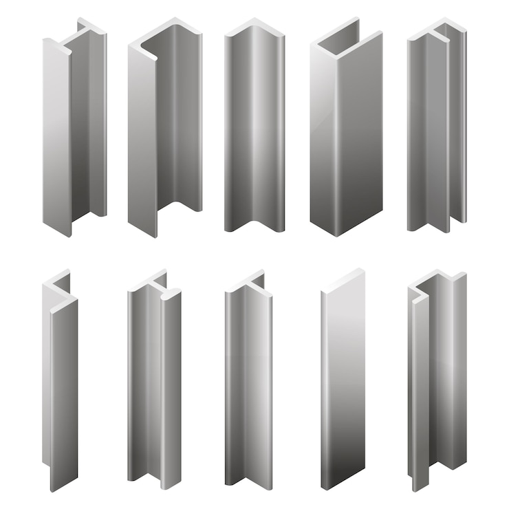 Vector ijzeren profiel mockup metalen balk constructie geïsoleerde set