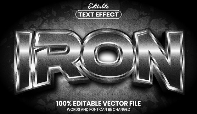 Vector ijzeren tekst, bewerkbaar teksteffect in lettertypestijl