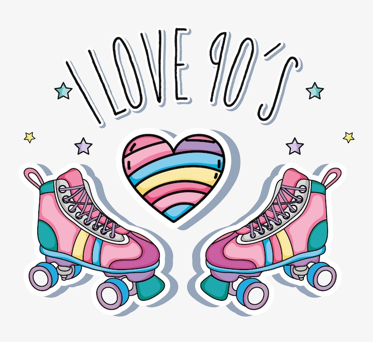 Vector ik ben dol op cartoons en schaatsen uit de jaren 90