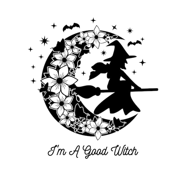 Ik ben een goede heks monogram met bloem grappige Halloween moeder T-shirt ontwerp vector