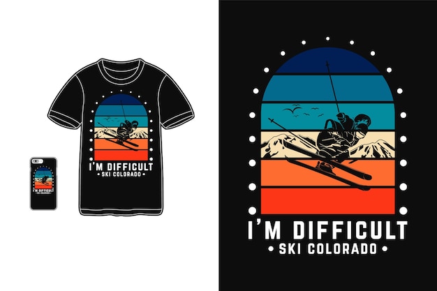 Ik ben een moeilijk ski-colorado-ontwerp voor de retro-stijl van het t-shirt silhouet