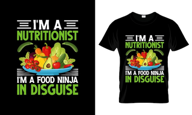 Ik ben een voedingsdeskundige, ik ben een Food Ninja kleurrijke grafische T-shirt tshirt print mockup