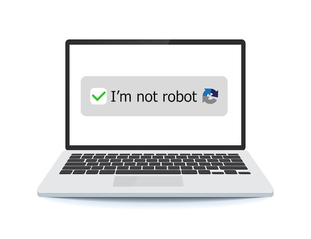 Ik ben geen robotcontroleur op het werk op een laptop. Captcha Ik ben geen robotcomputercode op een laptop.