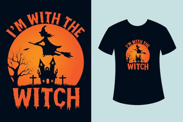 Vector ik ben met het achtergrondontwerp van de heksenhalloween t-shirt