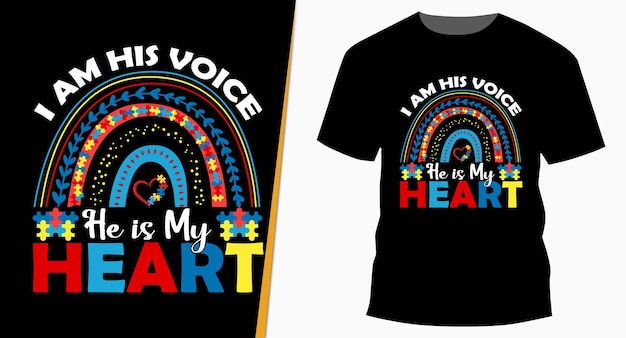 Ik ben zijn stem, hij is mijn hart schattig regenboog T-shirtontwerp