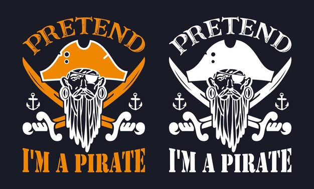 Vector ik doe alsof ik een piraten t-shirt heb. vector skull in een piratenbandana met een mes in zijn mond.