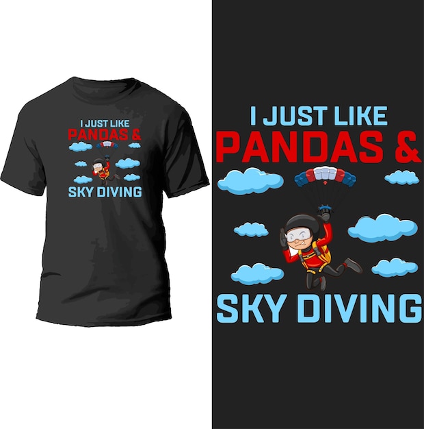 ik hou gewoon van panda's en skydiven t-shirtontwerp.