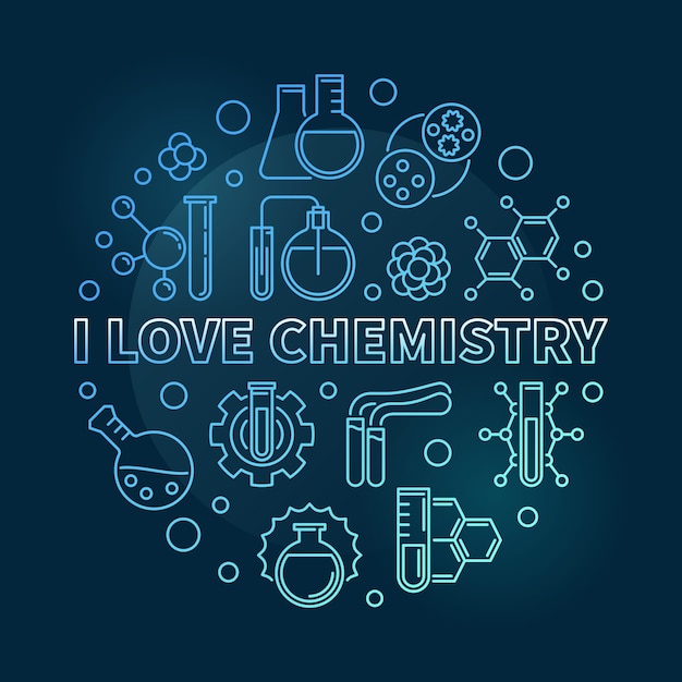 Ik hou van chemie blauwe concept lineaire ronde illustratie