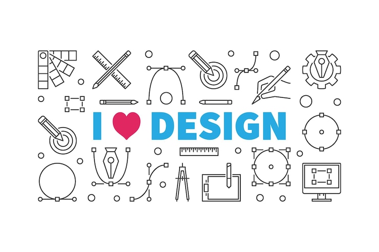 Vector ik hou van grafisch ontwerp vector lijn banner of illustratie