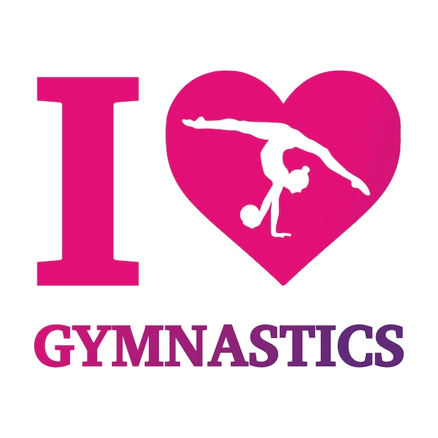 Ik hou van gymnastiek. Vector jonge vrouw silhouet in roze kleuren. Gymnast-logo