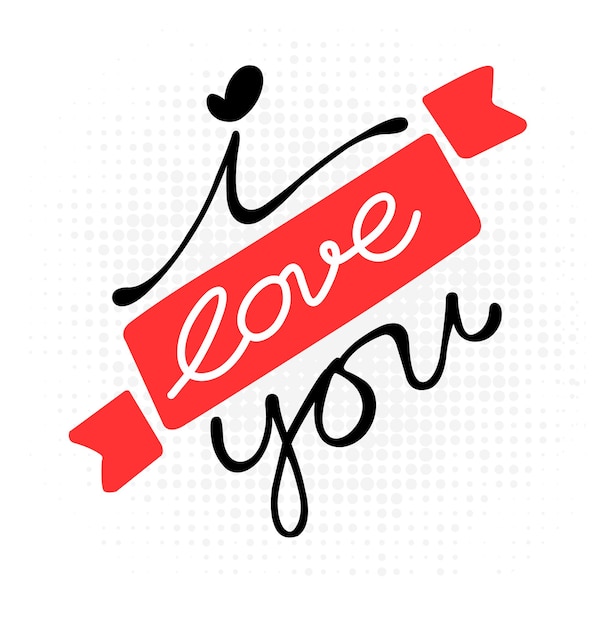 Ik hou van je handgetekende letters met schattig hart voor romantische liefde en valentijnsdagconcepten