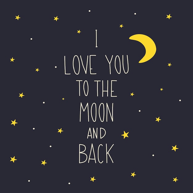 Ik hou van je tot de maan en terug Liefdesbelettering Handgetekende vectorbelettering citaat Valentijn citaat