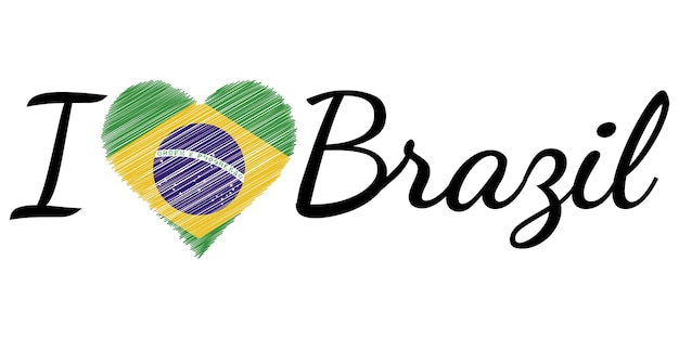 Ik hou van land Brazilië tekst hart Doodle vector kalligrafische tekst Ik hou van Brazilië vlag hart patriot