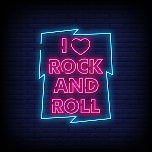 Ik hou van Rock and Roll Neon Signs Style Text Vector