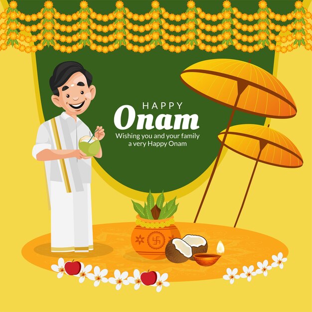 Vector ik wens je een gelukkig onam indian festival banner ontwerpsjabloon