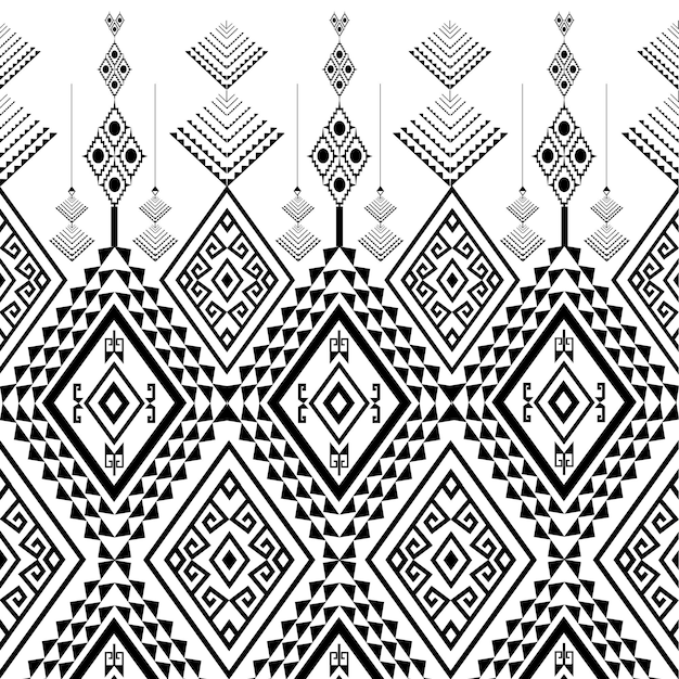 Vector ikat ethnic pattern vector black white color. tribal pattern. aztec design boho rug, fabric, blanket