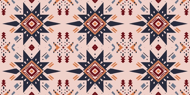イカトの花のペイズリー刺<unk> ネイビーブルーの背景の幾何学的民族オリエンタルパターン