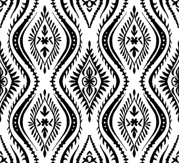 Ikat geometric folklore ornament tribal ethnic vector texture seamless striped pattern