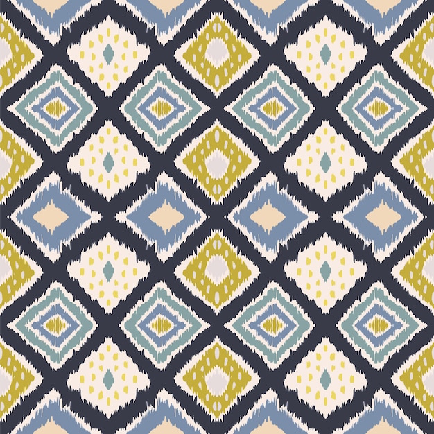 Ikat geometric folklore ornament with diamonds. Tribal ethnic vector texture. Seamless striped pattern in Aztec style. Folk embroidery. Indian, Scandinavian, Gypsy, Mexican, African rug.