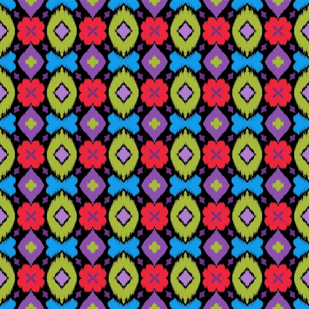 Vector ikat geometrisch folklore ornament met diamanten en bloemen. afrikaans tapijt. tribal etnische vector textuur. naadloos patroon in azteekse stijl. folk borduurwerk. indiase batik. mexicaanse inrichting.