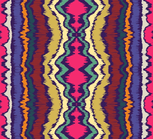 Ikat grens. geometrische folk sieraad. inkt op kleding. tribale vector textuur. naadloos gestreept patroon in azteekse stijl. etnisch borduurwerk. indiaas, scandinavisch, zigeuner, mexicaans, afrikaans tapijt.