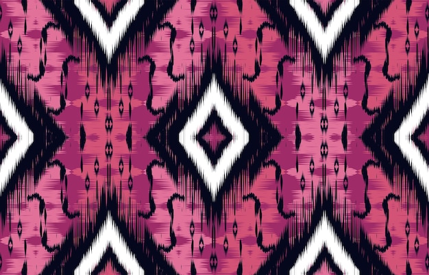 Vector ikat seamless pattern concept abstract ikat geometric patterns on pink background