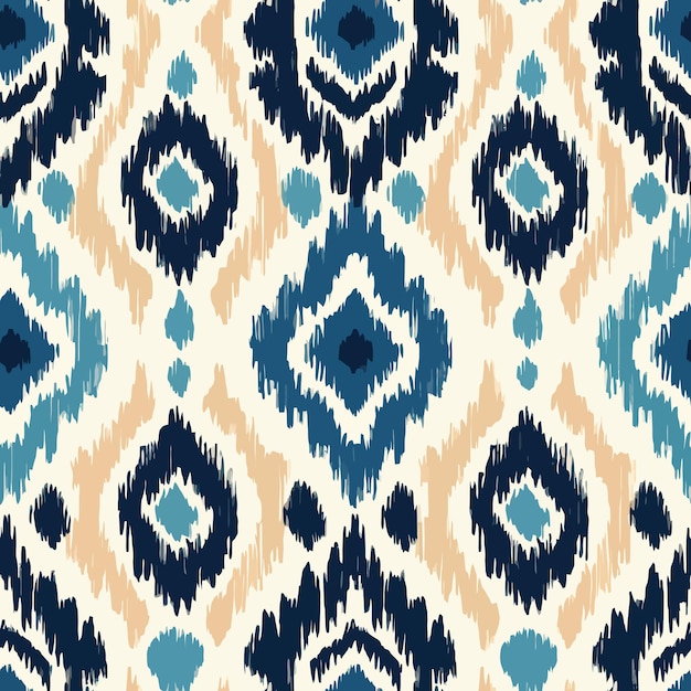 青とベージュの色のイカットのシームレスパターン ベクトルイラスト