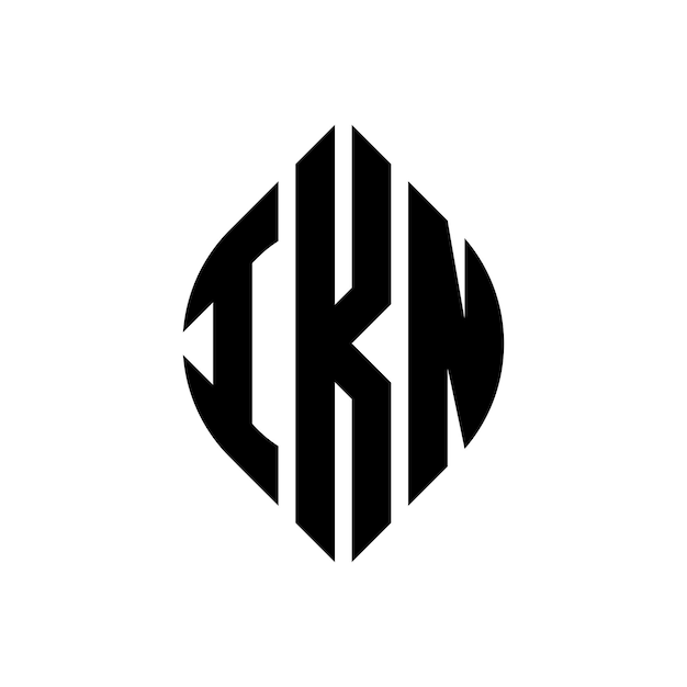 IKN cirkel letter logo ontwerp met cirkel en ellips vorm IKN ellips letters met typografische stijl De drie initialen vormen een cirkel logo IKN Circle Emblem Abstract Monogram Letter Mark Vector