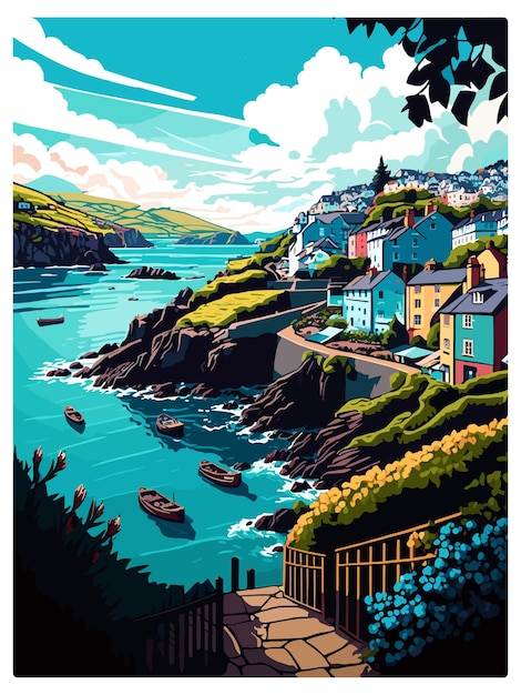 Vettore ilfracombe inghilterra poster da viaggio vintage cartolina ricordo ritratto dipinto illustrazione wpa