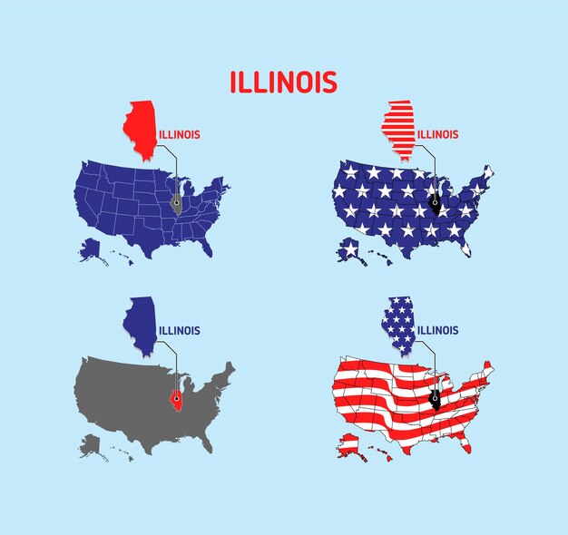 Vector illinois map with usa flag design illustration