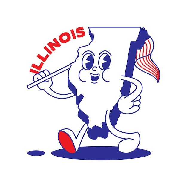 Vector illinois state map retro mascotte