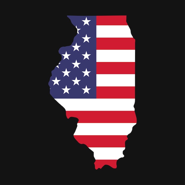 Карта штата Иллинойс с американским национальным флагом на черном фоне