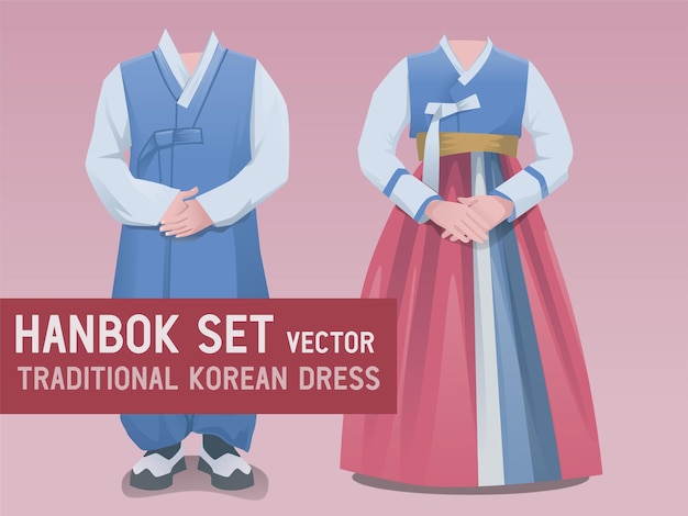 Vector illistration of traditional korean clothes hanbok vector style