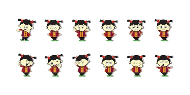 illlustration of chinese kid emotion vector design