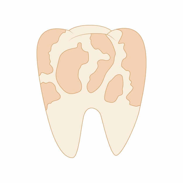 ベクトル 白い背景の漫画スタイルの病気の歯のアイコン