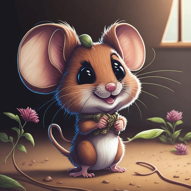 Illuatration of cute mouse cartoon presenting