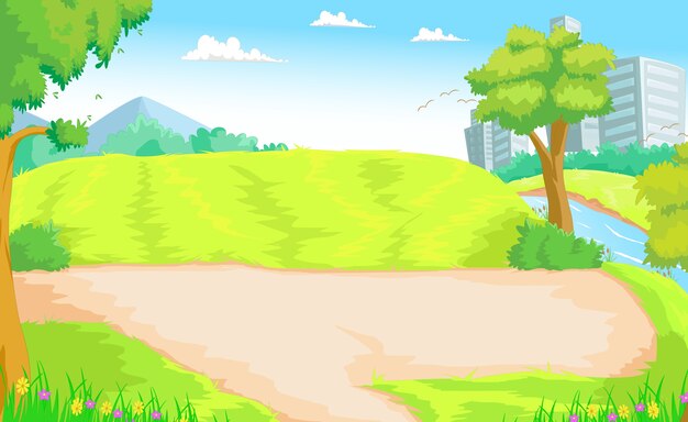 Vector illuatration of a urban scenery in a natural garden