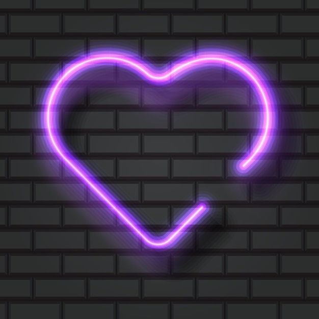 Illuminated fluorescent purple neon  heart shape