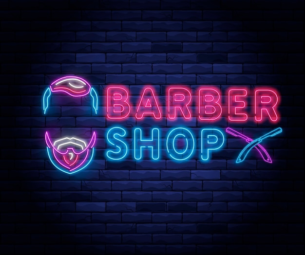 Illuminated neon barber shop .