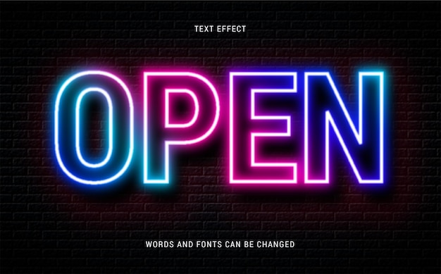 Illuminated neon glowing text effect isolated on brick background editable eps cc