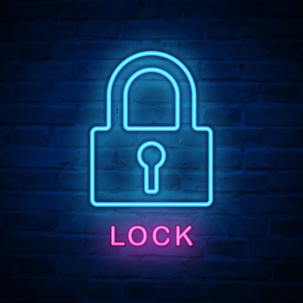 Vector illuminated neon light icon lock