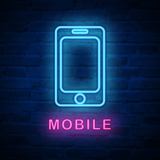 Illuminated neon light icon mobile phone