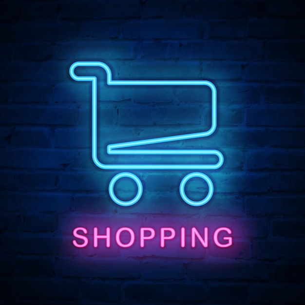 Vector illuminated neon light icon shopping cart