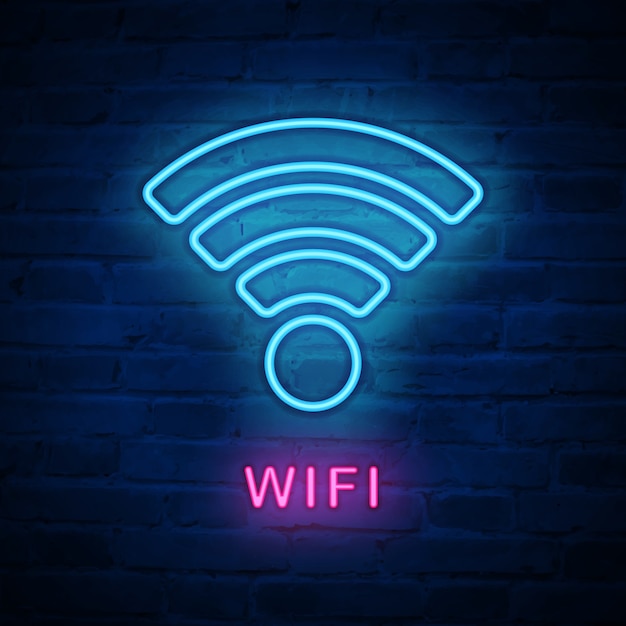 조명 된 네온 빛 아이콘 wifi 인터넷