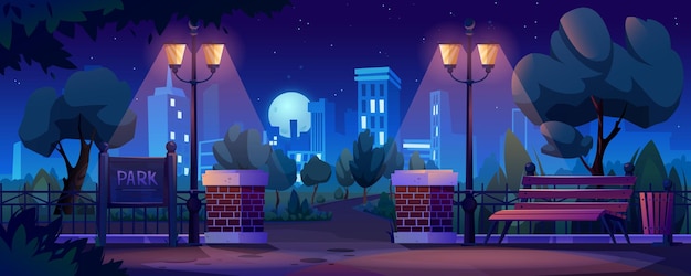 Vector illuminated park at night cityscape on background