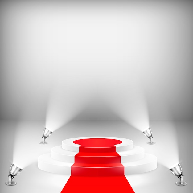 Illuminated podium with red carpet